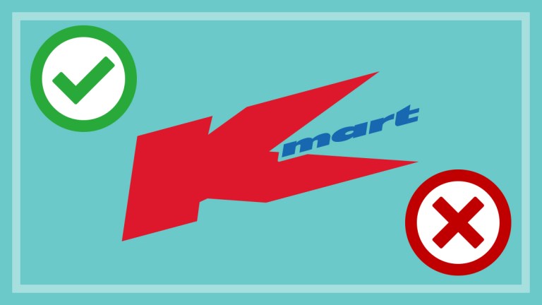 kmart logo with green tick and red cross graphics