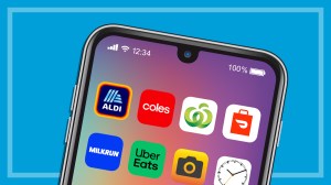 aldi coles woolworths doordash milkrun and uber eats icons on smartphone