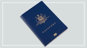 australian passport on a grey background