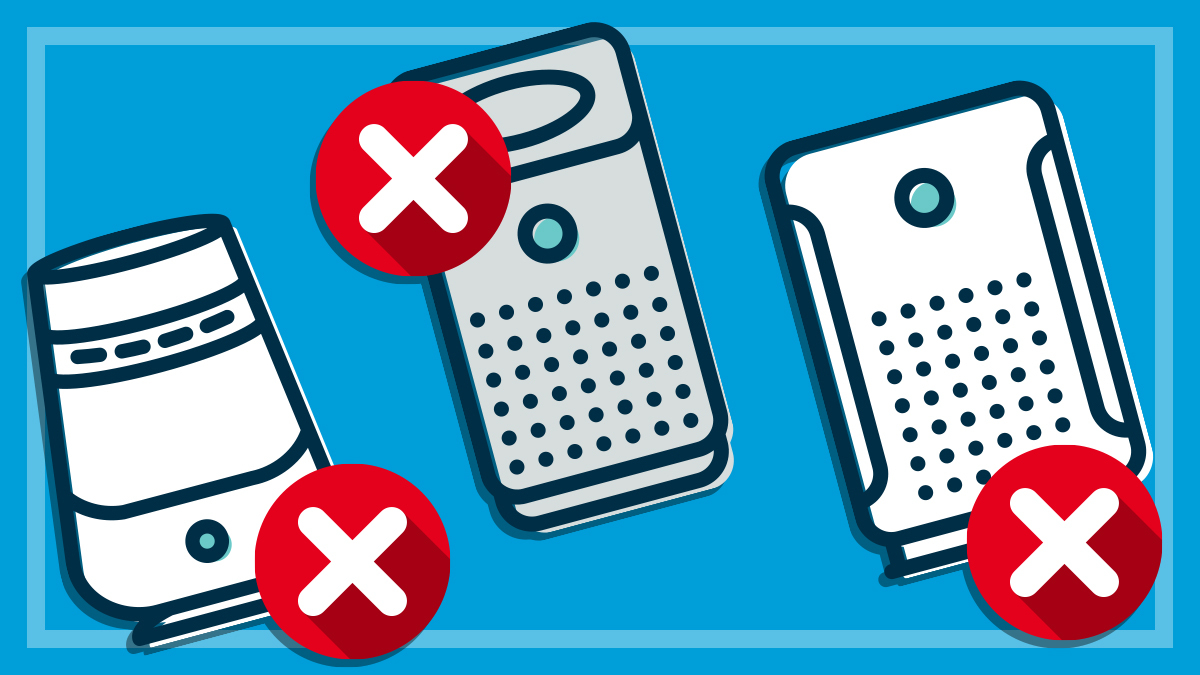 illustration of three air purifiers with crosses