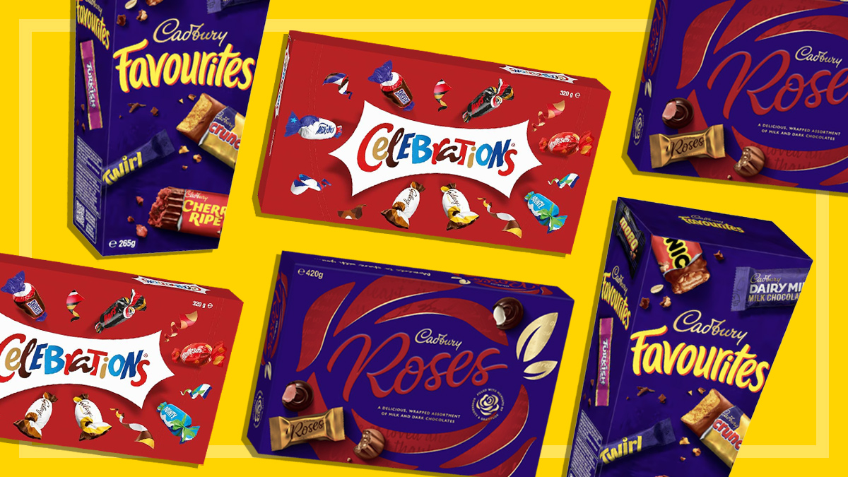 Cadbury Favourites, Cadbury Roses and Celebrations boxes