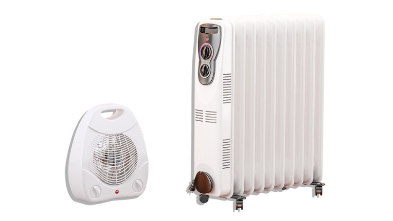 electric heaters on white background