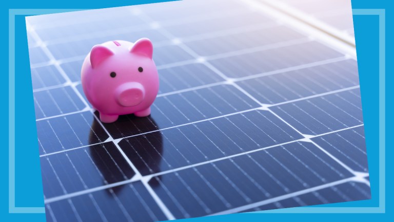 Piggy bank on solar panels