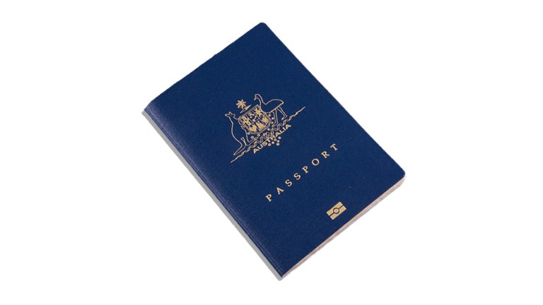 Australian passport on a white background