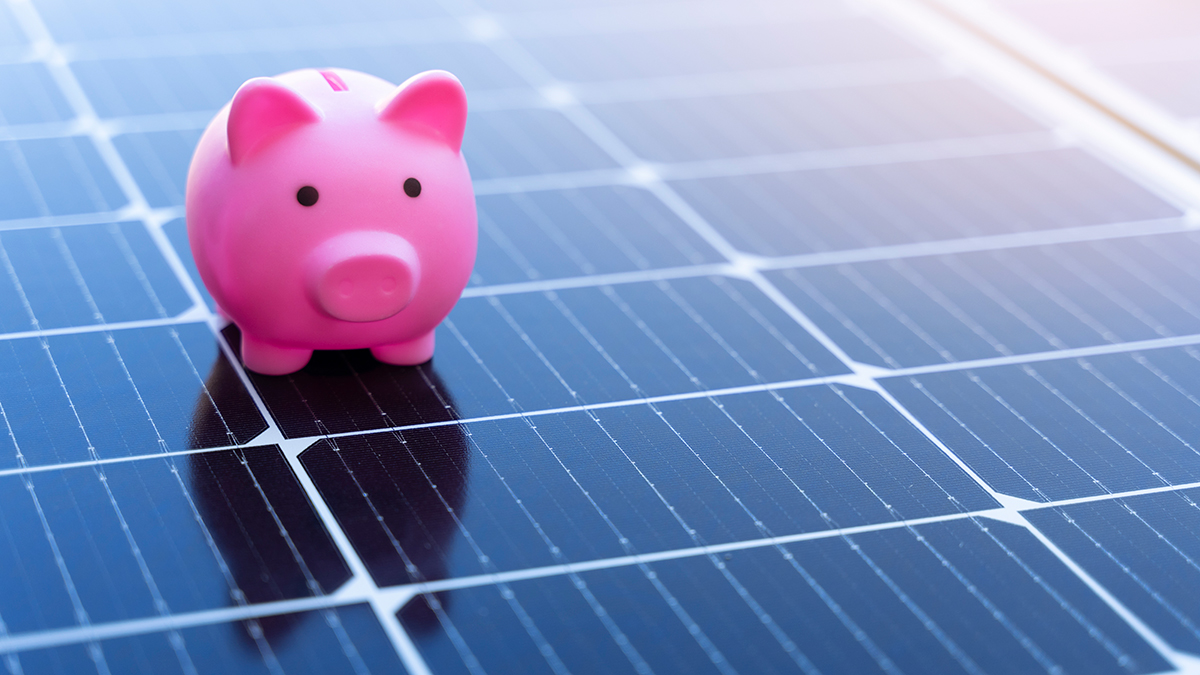 Piggybank on a solar panel.