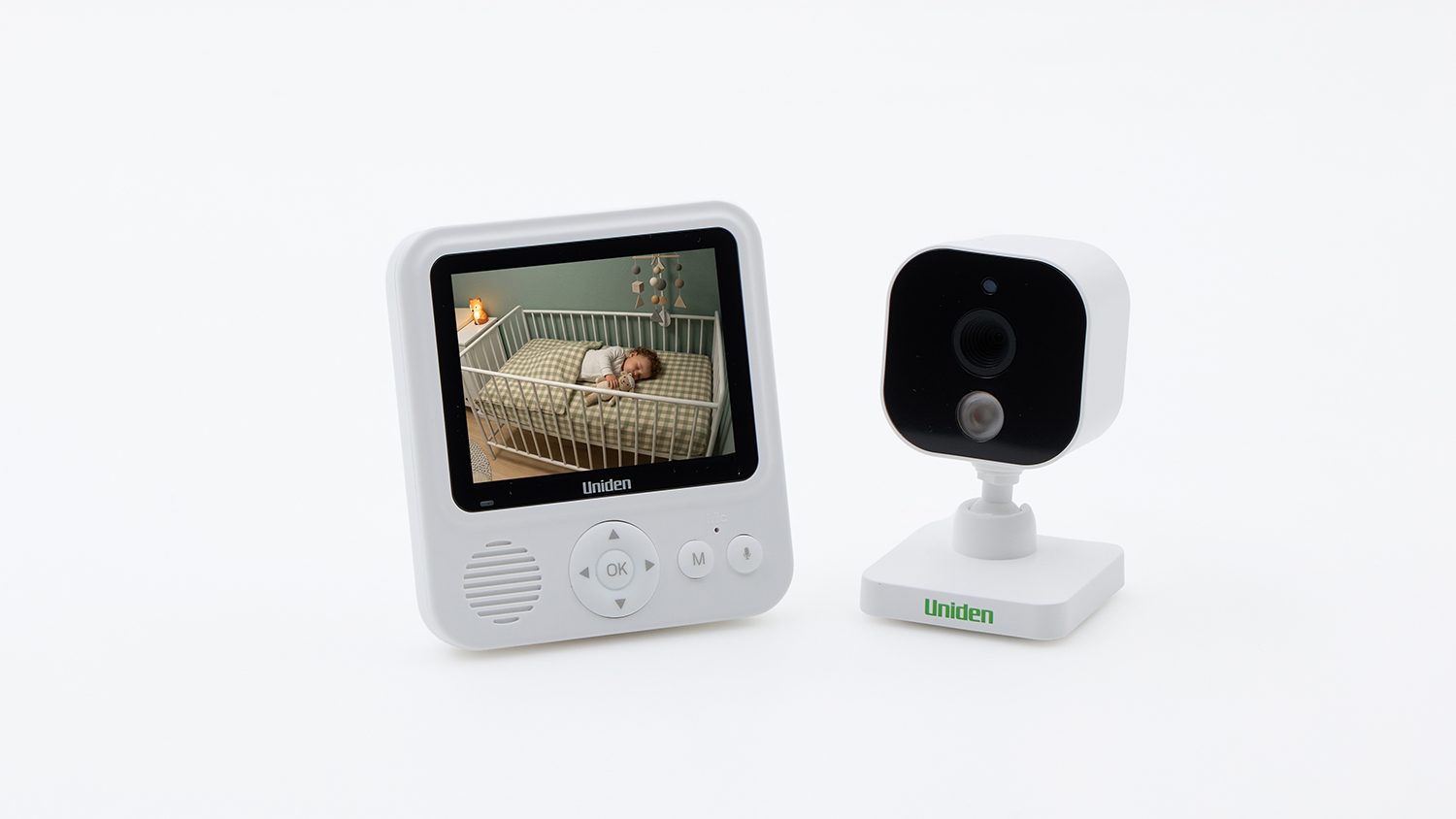 The Uniden 2.8&Prime; Baby Video Monitor with Camera on a white background.